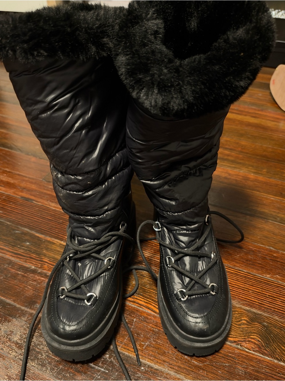 Guess Women's Black Quilted Winter Boots with Faux Fur Cuff